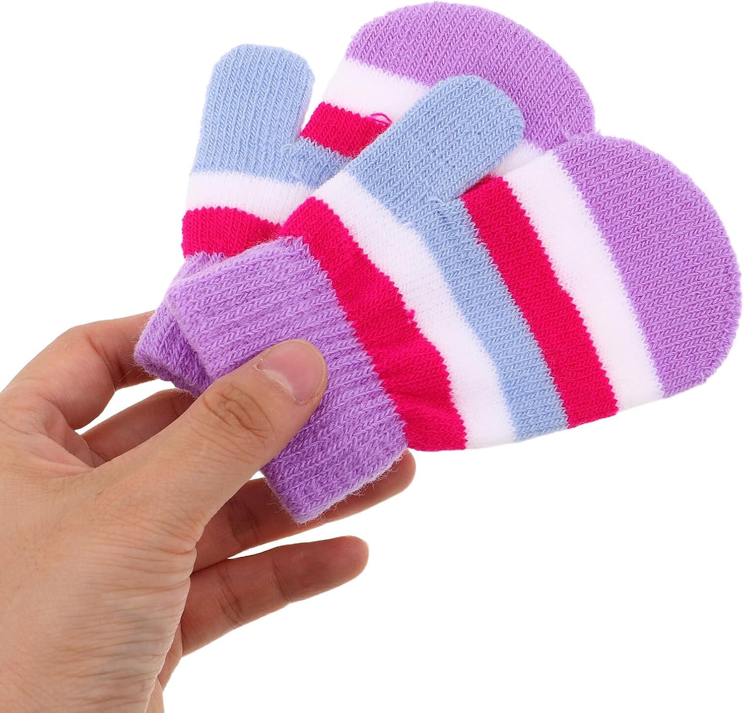 Uonlytech 6 Pairs Full Finger Knitted Winter Gloves, Soft Stretchy Warm Mittens for Boys, Colorful Elastic Gloves for Outdoor Play and Home Use
