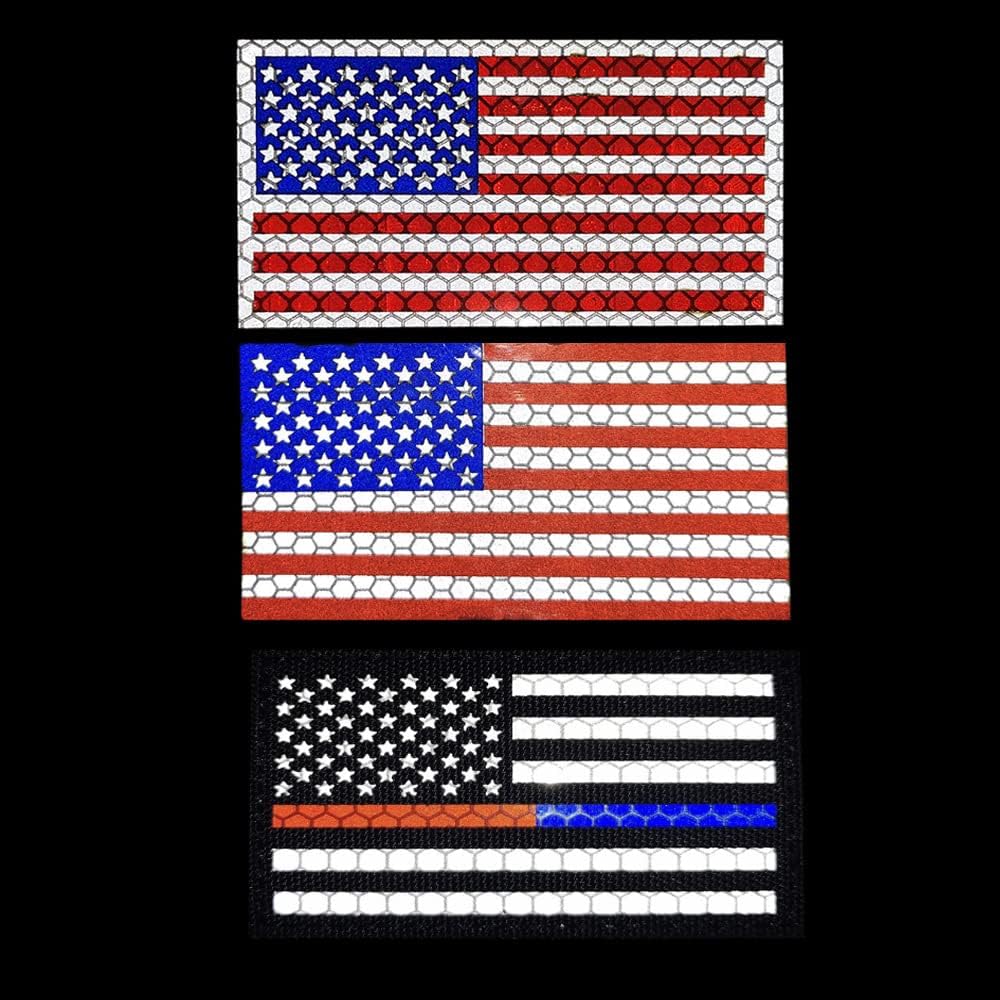 2 PCS AliPlus America Thin Red Blue Line Flag Patches IR Infrared Reflective Laser Cut Patch Hook and Loop(Line)
