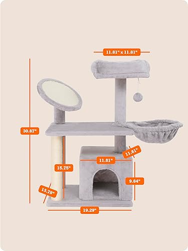 Miniatura 6 de Ouritsu Árbol para gatos, torre para gatos de 31 pulgadas, poste rascador de sisal, rampa rascadora redonda similar a un espejo, perca superior de