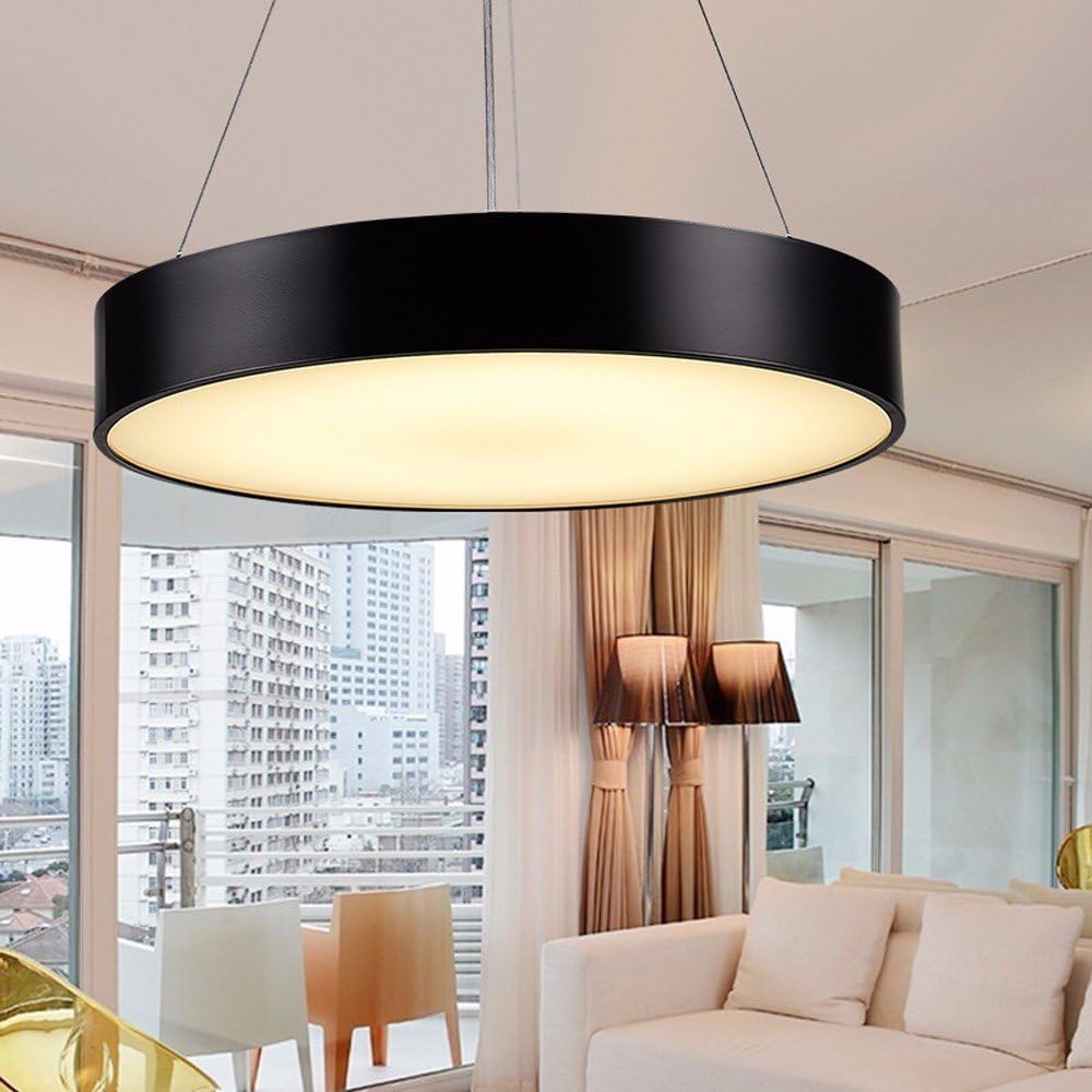 Minimalism Simple Hanging Light Modern Led Pendant Light Dining Room Suspension luminaire suspendu Pendant Lamp Lighting Fixture,Black 48W Dia55cm Warm Light