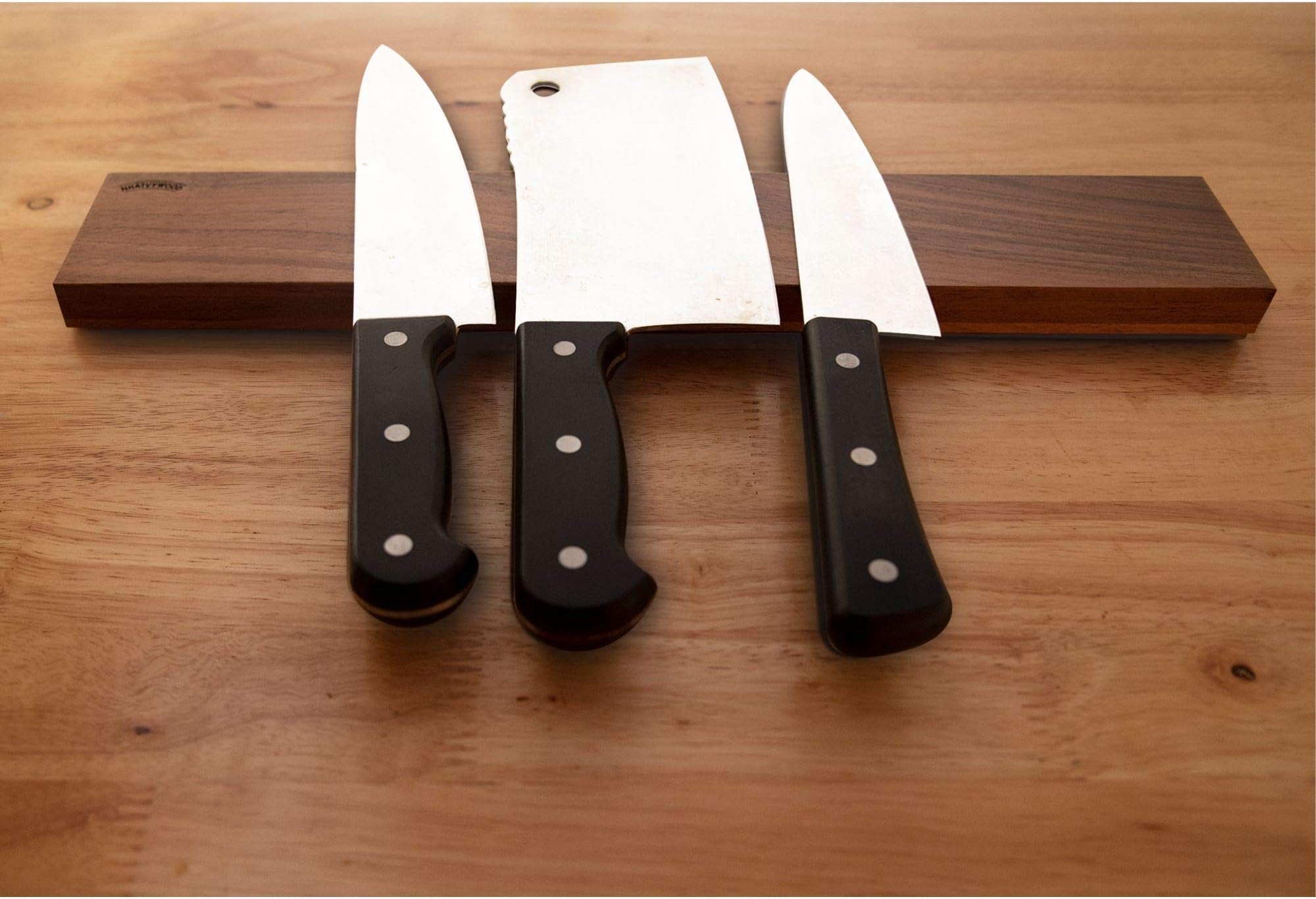 Strong walnut 16'' knife magnetic strip no screw, 3M VHB adhesive mount