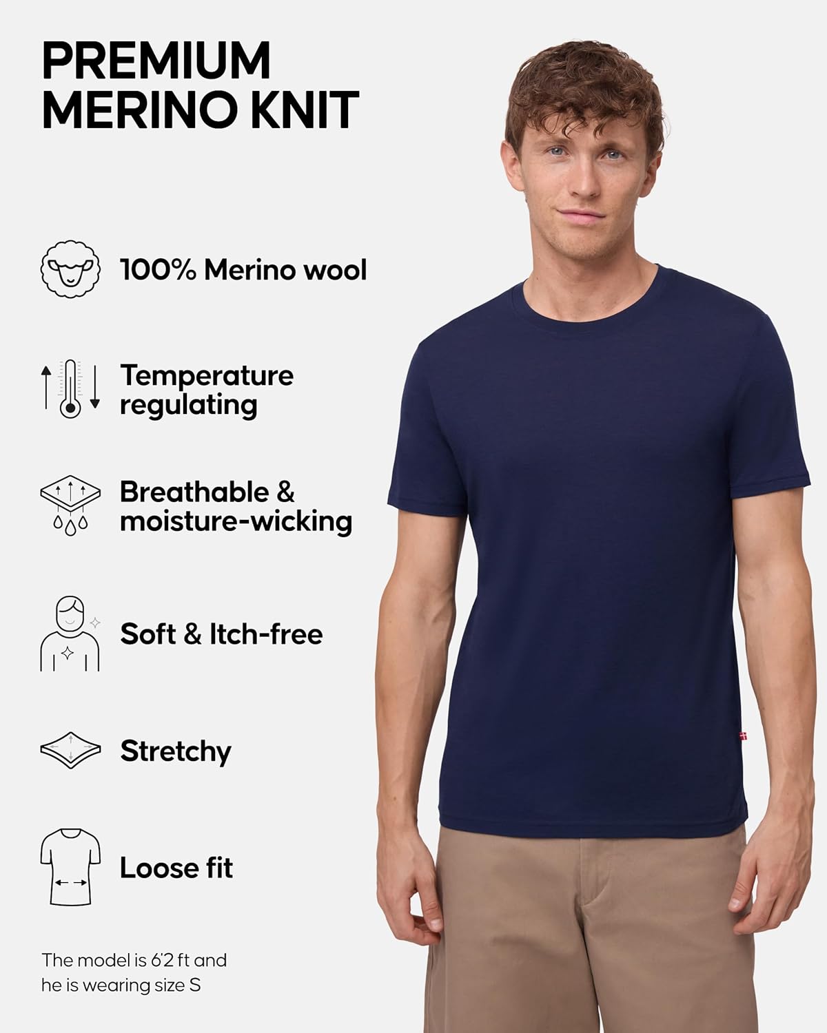 DANISH ENDURANCE 100% Merino Wool T-Shirt for Men, Short Sleeve Tee for Everyday & Outdoors, Moisture-Wicking, 1 or 2-Pack