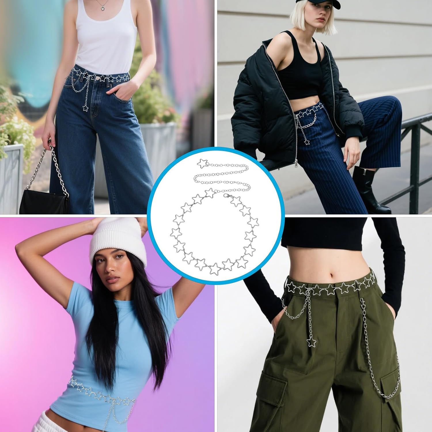 Star Waist Chain Belt, Adjustable Silver Belt Chain, Decorative Y2k Metal Belts Accessories for Women Girls Jeans Casual Pants Dresses Skirts - Image 5