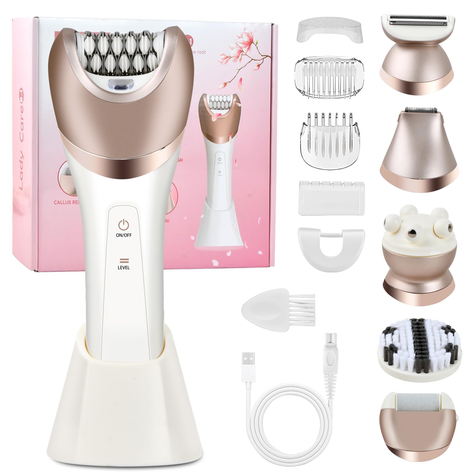 Rasoio Elettrico Donna, 6 In 1 Rasoio Donna Inguine, Depilatore Corpo Impermeabile, Raso Epilatore Donne Intimo, Epilatore Elettrico Indolore per Braccia Zona Bikini