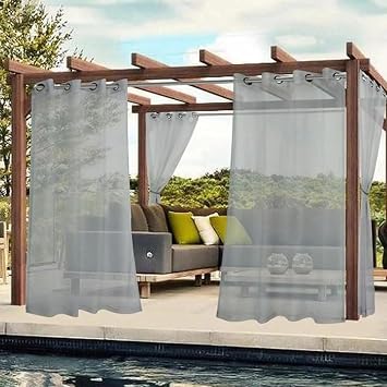 Outdoor Sheer Curtains for Patio Indoor Voile Curtain Drapes, 2 Panels Waterproof Curtains Linen Outdoor Curtains Thermal Insulated Privacy ProtectC,132 * 183cm/52 * 72"