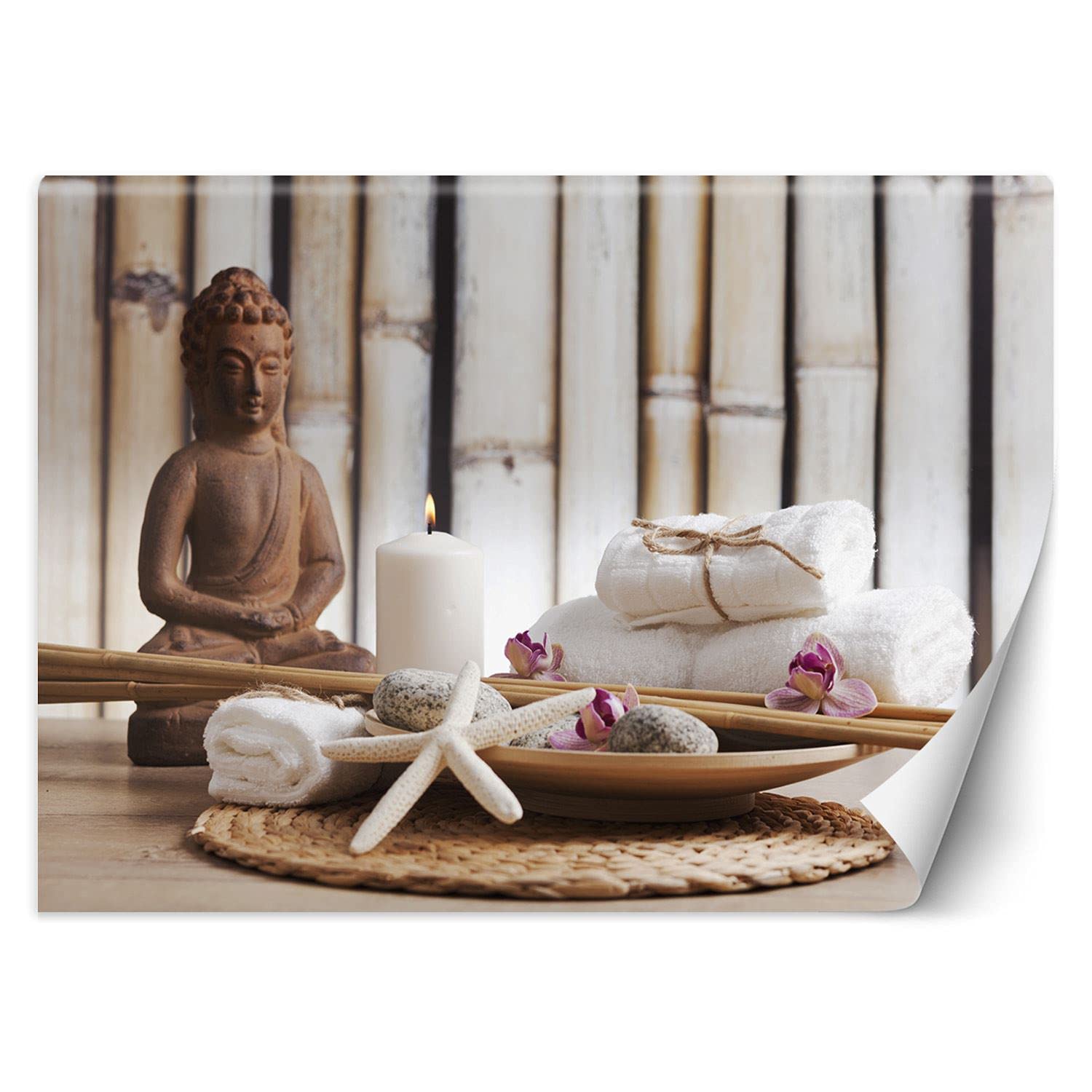 Feeby Carta Da Parati Buddha Zen Spa Oriente 350x245 cm marrone Fotomurale Tessuto Non Tessuto Per Casa Ufficio Camera Da Letto Gabinetto Soggiorno Buddismo Meditazione Candela