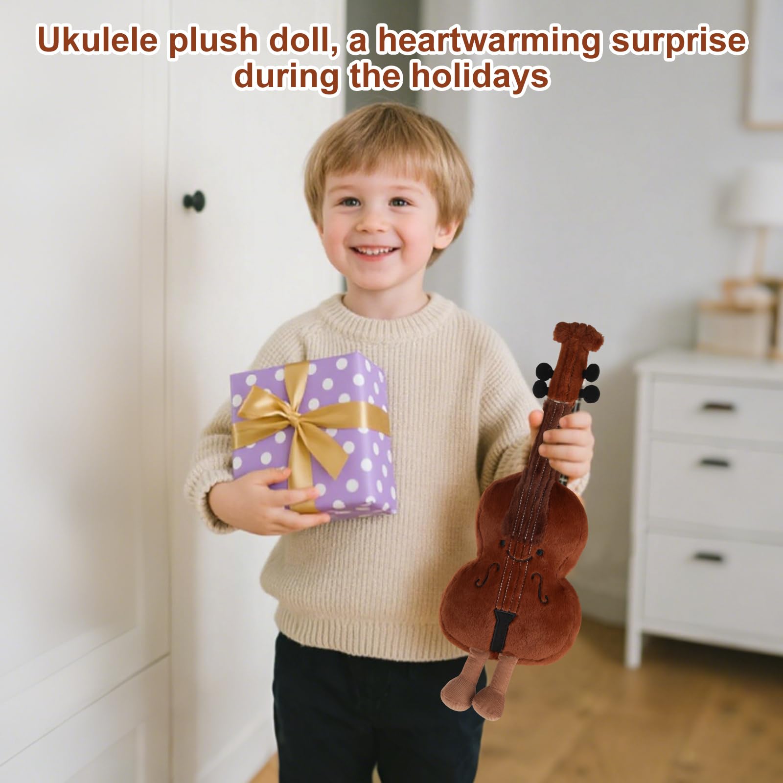 Süße Gitarre Stofftier - Gitarren-Plüschpuppe mit Musikelementen, Hautfreundliche Stoffe, weicher Komfort, musikalisches Dekorationskissen, Musikinstrumente Puppen Violine - 3