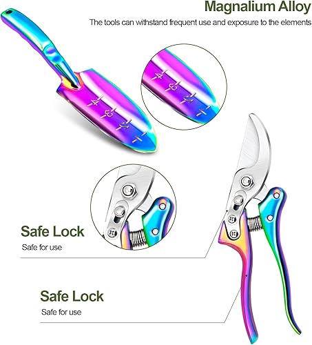 Miniatura 3 de Juego de herramientas de jardinería arcoíris, pala, tijeras de podar y tenedor de mano, herramientas de mano de jardinería, suministros de