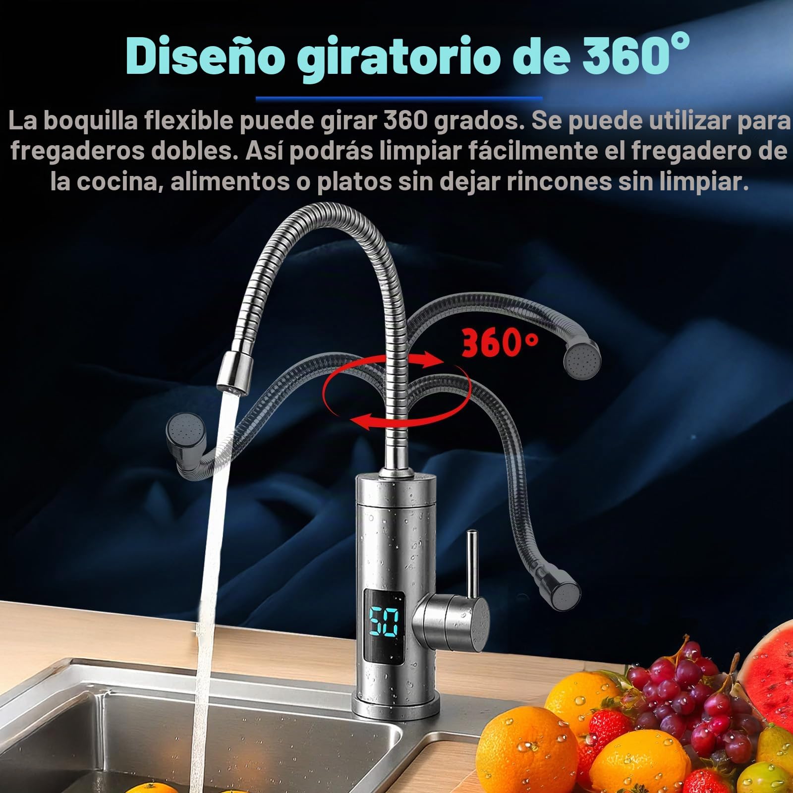 Grifo eléctrico con calentador de agua, 220 V y 3000 W, grifo de agua caliente, grifo de cocina, calentador inteligente, calentador de agua para cocina, jardín, baño, caravana, camping