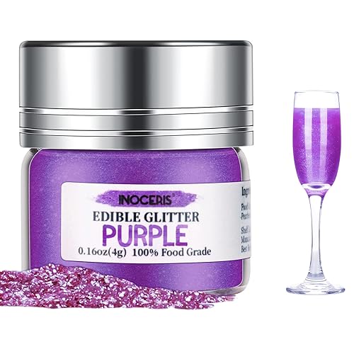 Purpurina comestible para bebidas, brillo de grado alimenticio para cócteles, bebidas de champán, decoración de pasteles, chocolate, fondant (morado)