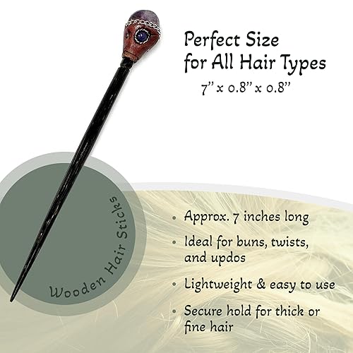 Miniatura 3 de Piedra preciosa curativa natural con cuentas Chonta de madera para el cabello, accesorio de moda hecho a mano (amatista morada)