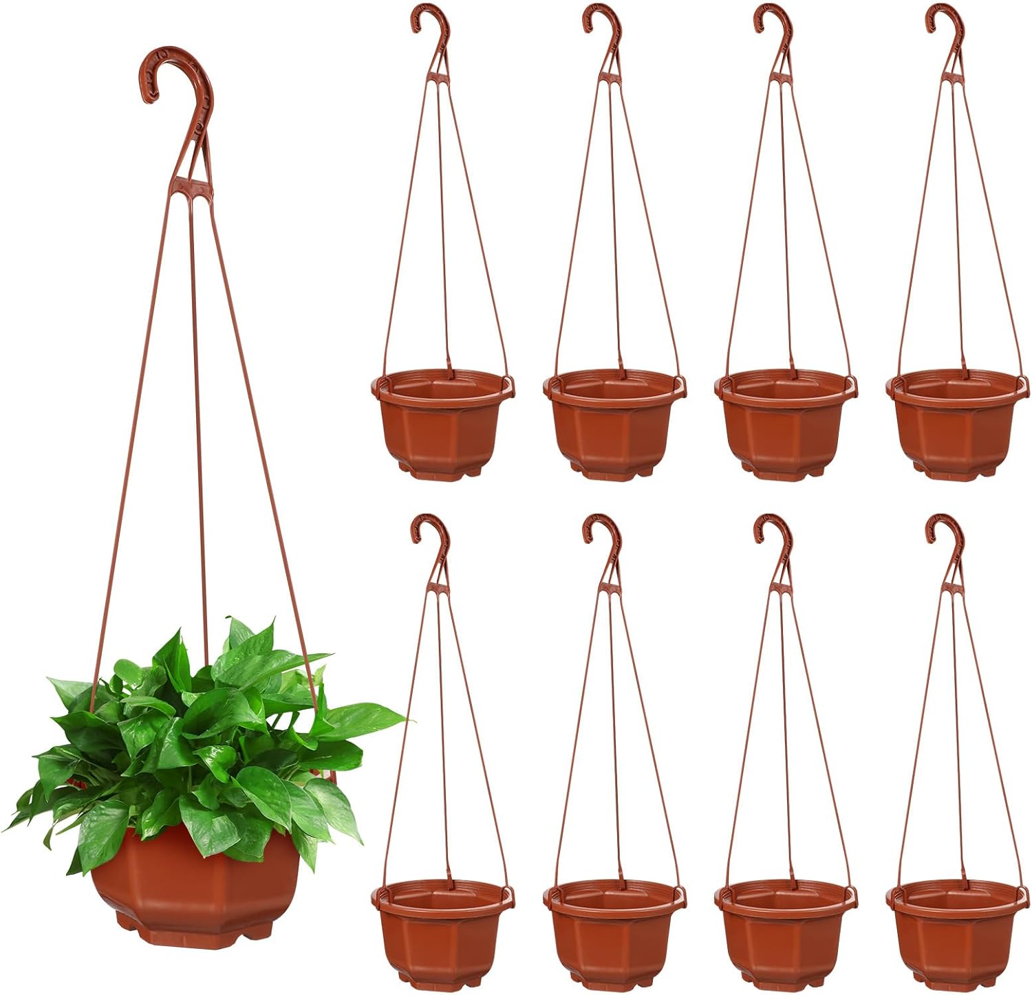 HANABASS 20 Sets Small Hanging Flower Pots Plastic Planters with Drainage Trays and Chain Holder 5-Inch Hanging Planters for Indoor Outdoor Garden Balcony