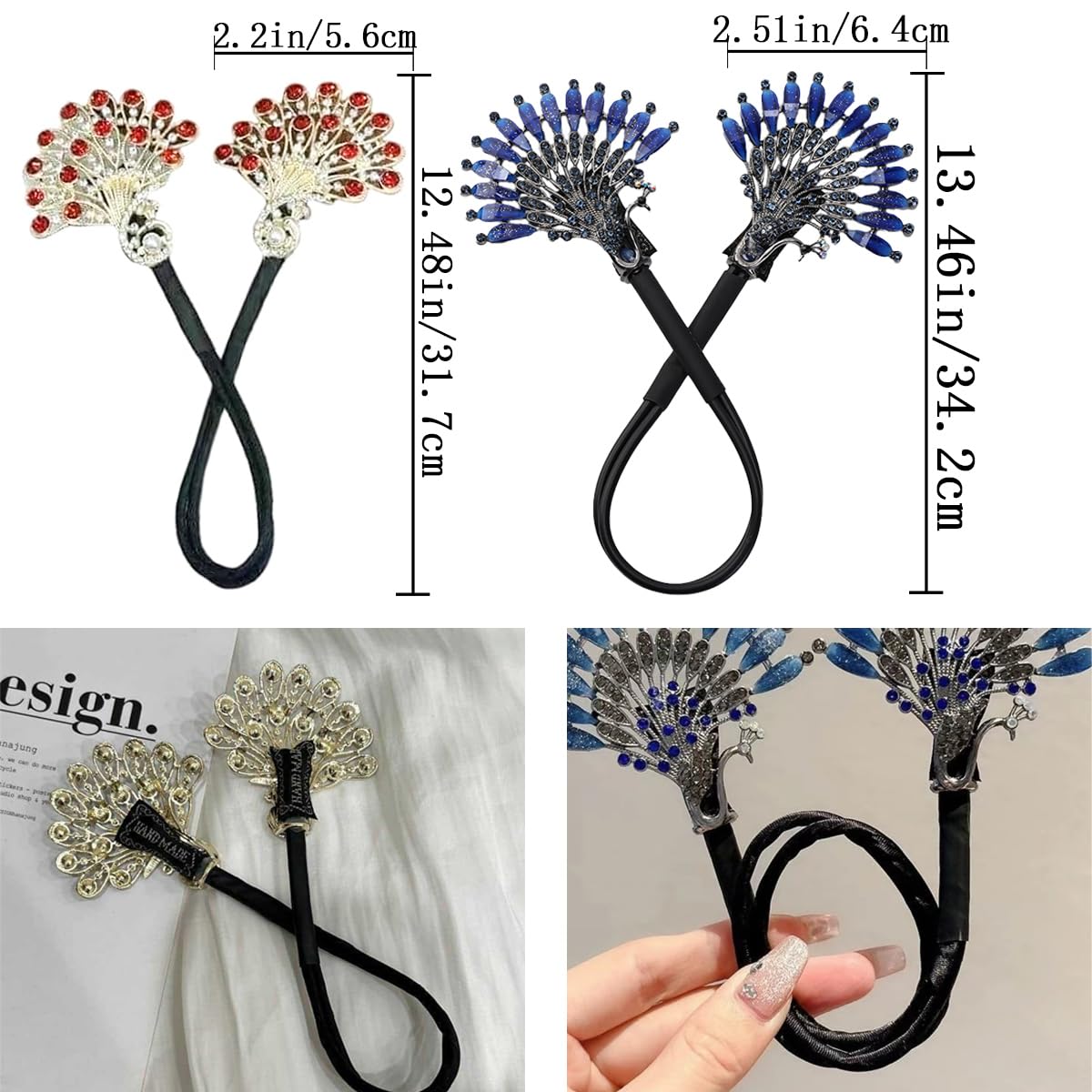 5 Stück Kristall-Haarknotenmacher Pfauenform, gedrehte Frisur, Dutt, modisch, faule Lockenwickler, elegante Strass-Haarspangen, Dutt-Maker für langes Haar, einfaches schnelles Schnapprollen,