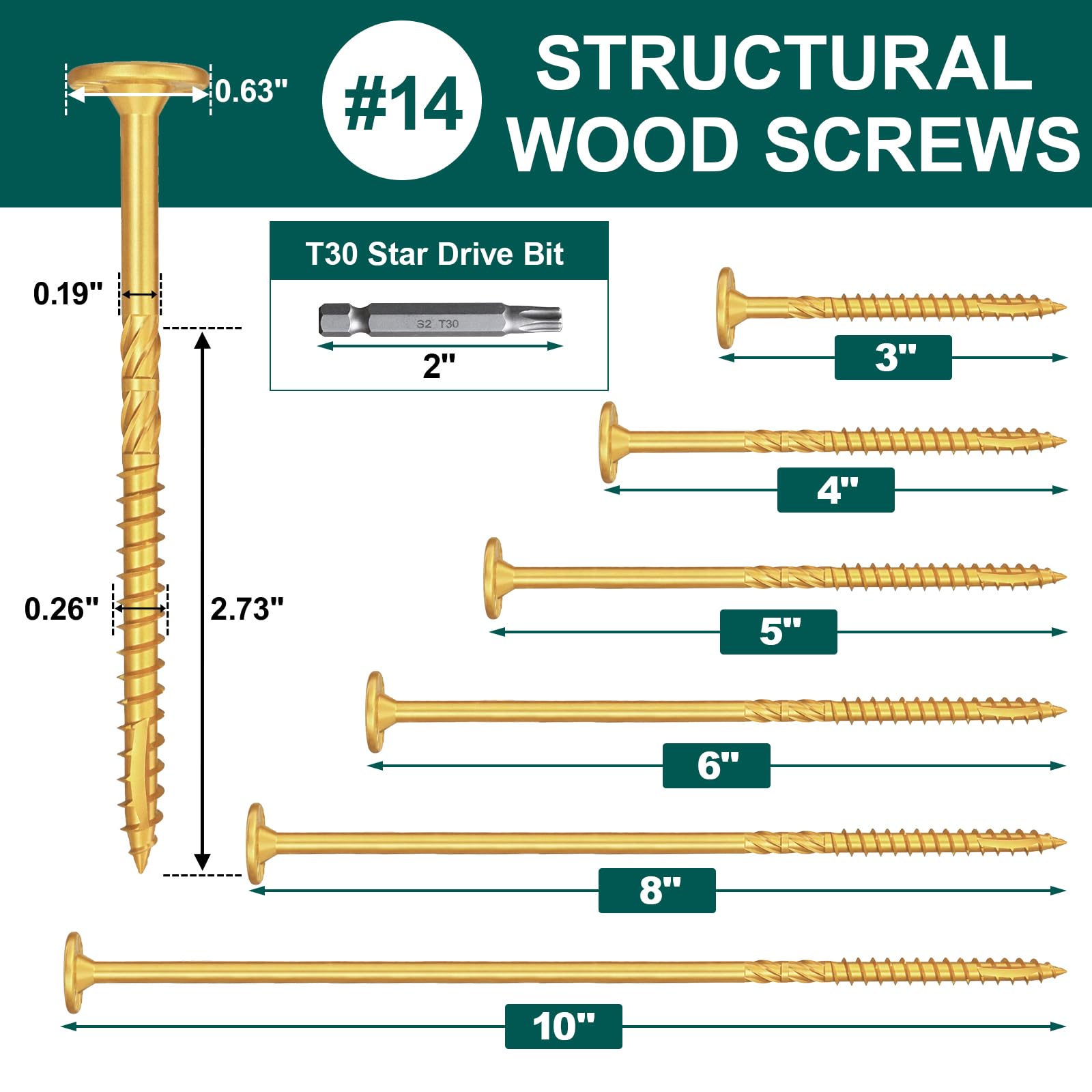 14 x 3 Inch Wood Lag Screws - Durable & Rust-Resistant -2