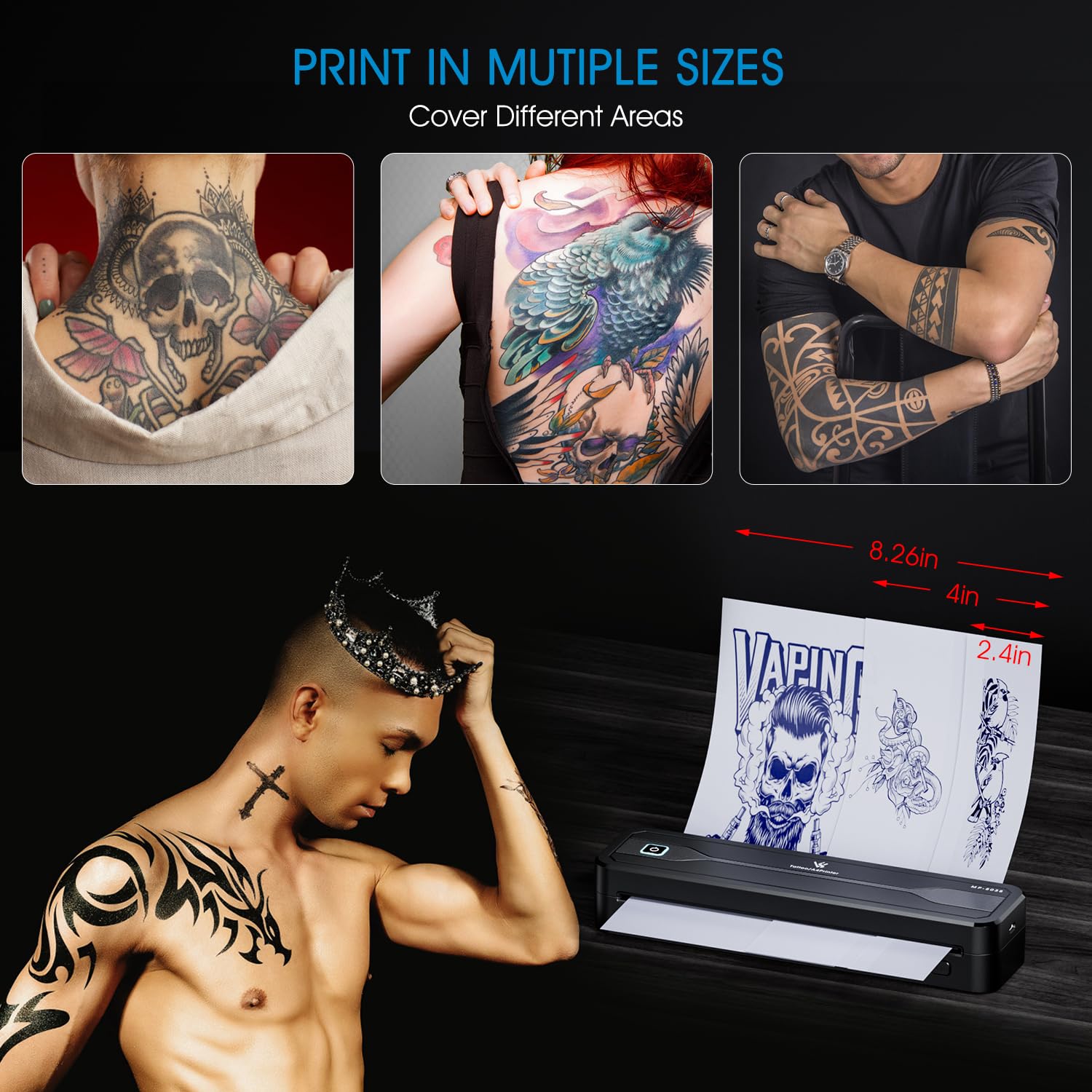 Stampante Stencil Tattoo Bluetooth MP-8038 Stampante Termica Tattoo 2600mAh | LIUMATE Stampante per Tatuaggi con 10 Fogli di Carta per Tatuaggi, Compatibile con Smartphone Tablet e PC per Artisti