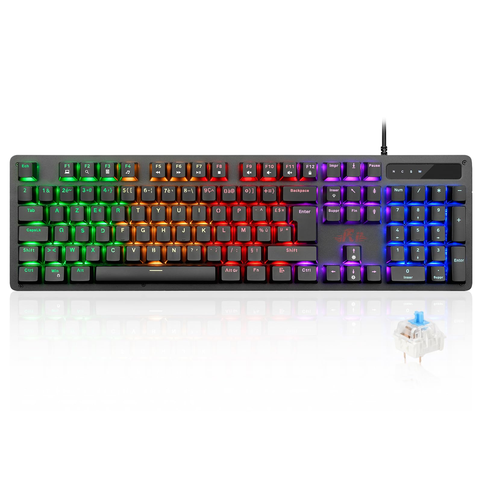 Rii Clavier Gamer AZERTY FR - USB - Clavier Filaire avec Éclairage LED | Compatible PC Gaming PS4 PS5 Mac | Noir