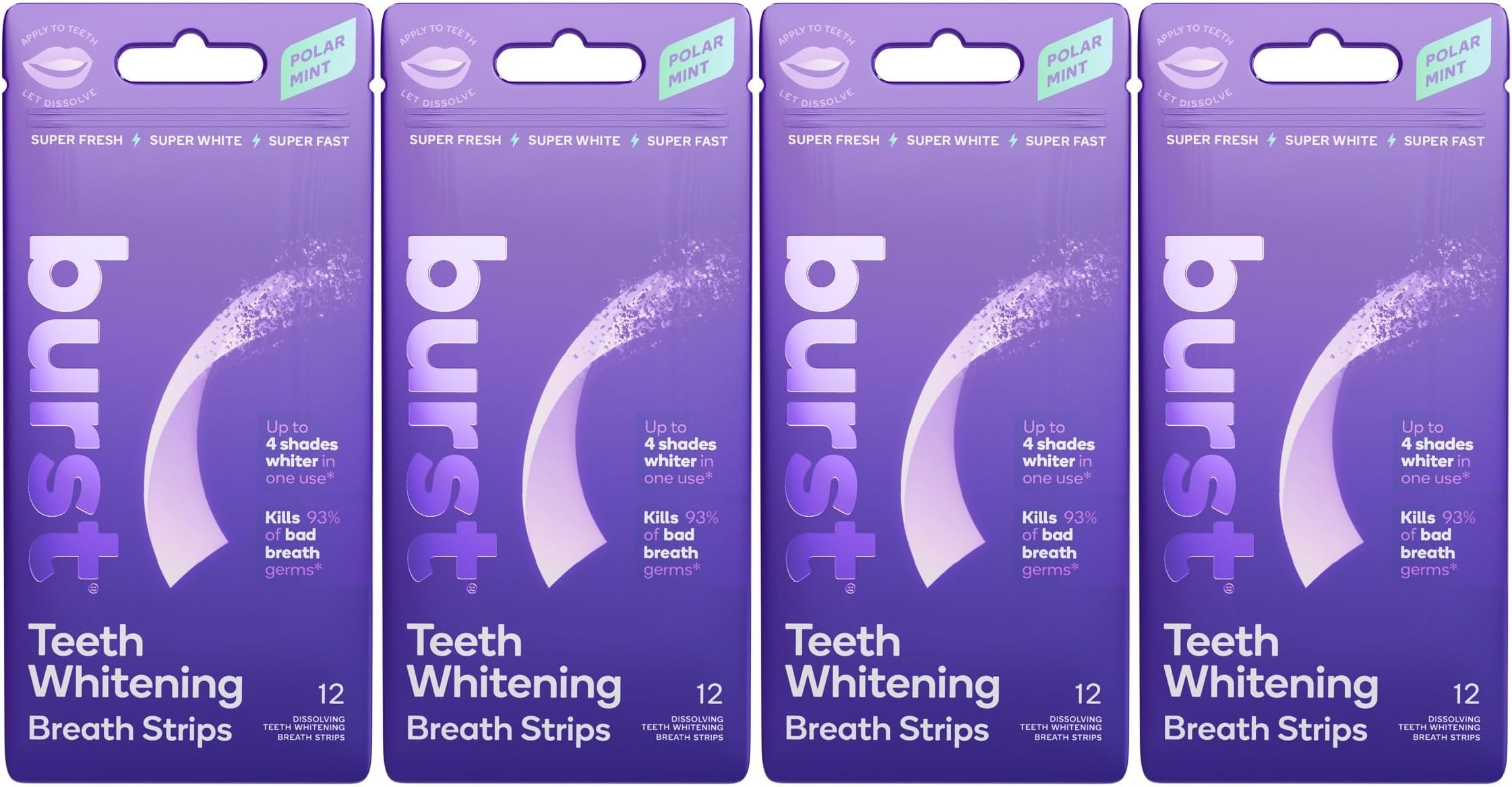 Teeth Whitening Breath Strips (Polar Mint/4 Pack) | Kills 93% of Bad Mouth Germs | Up to 4 Shades Whiter in One Use | Easy to Apply/Quick Dissolving