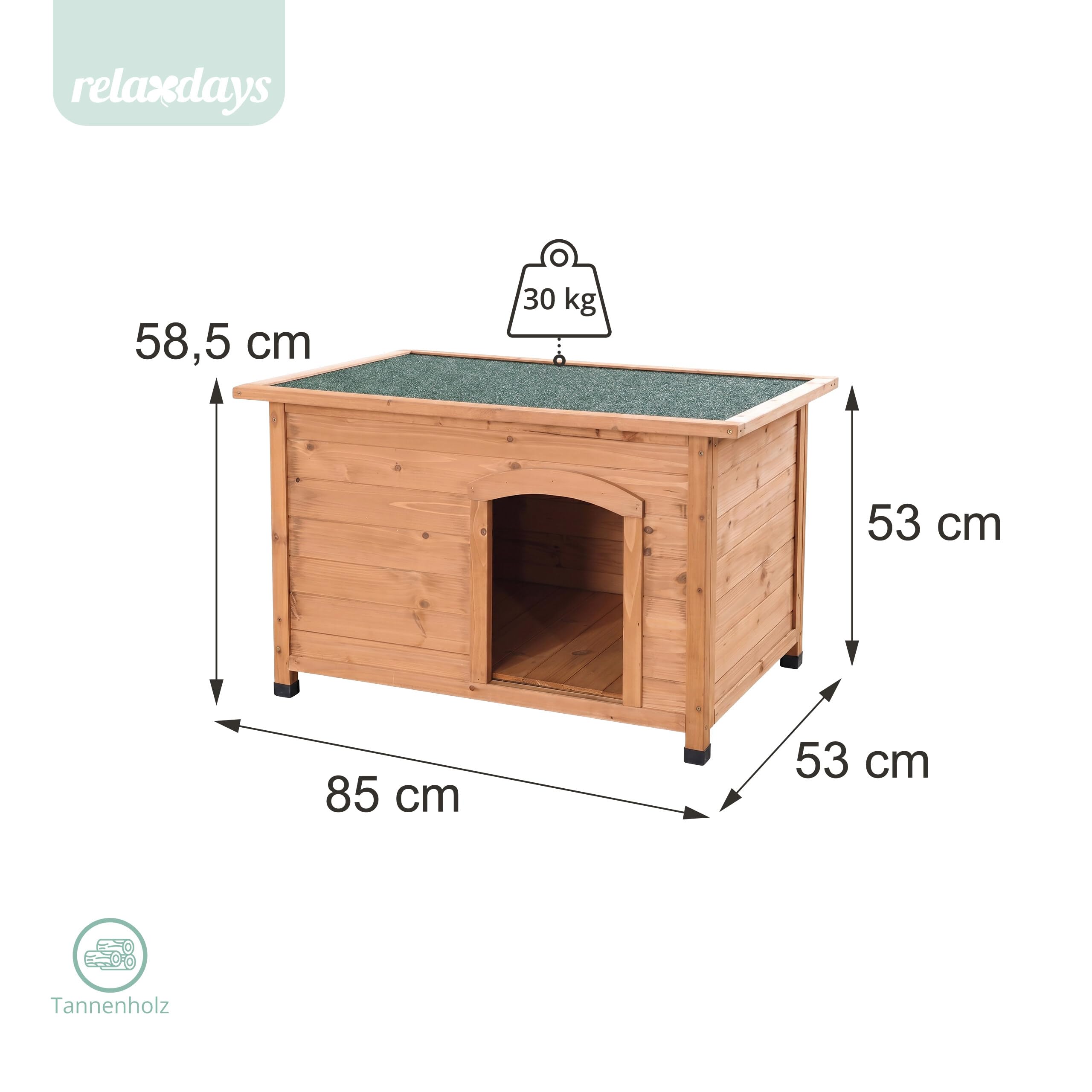 Relaxdays Hundehütte, Holz, HxBxT: 58,5 x 85 x 53 cm, wetterfestes, klappbares Dach, Outdoor Hundevilla, orange/grün