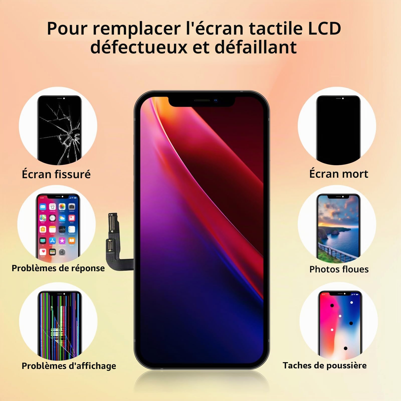 DTD Écran pour iPhone 12/iPhone 12 Pro LCD 6.1" Ecran de Remplacement FHD 3D Touch Ecran Digitizer Cadre de Montage et Kit de réparation