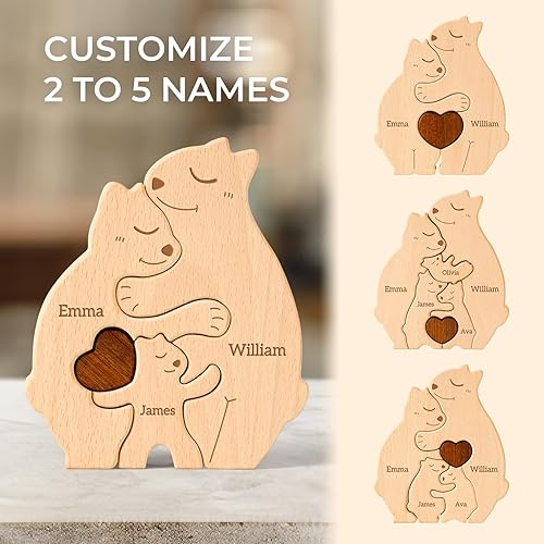 Miniatura 3 de Rompecabezas familiar de osos de madera, rompecabezas personalizados con 2 a 5 nombres, rompecabezas únicos para padres, regalos para papá, mamá y