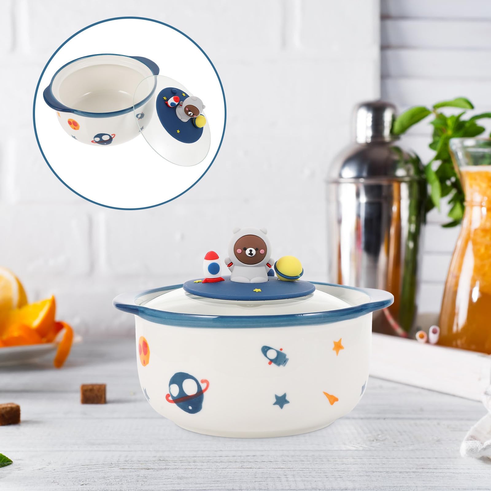 Tazón de Comida 800ml de Cerámica Tapa, Cuenco Hogar | Recipiente Resistente al Calor, Fácil de Limpiar, Uso Doméstico para Sopa y Fideos, Formato Grande