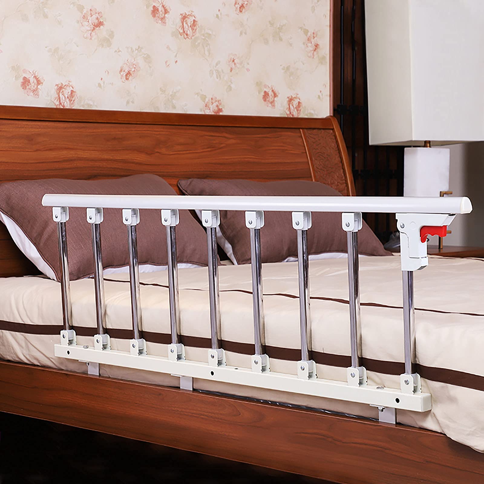 Barandilla de Seguridad Plegable para Cama de Adultos Mayores, barandilla metálica de Asistencia para Hospital con Barra Protectora, 50 cm de Altura, Color Blanco Plateado, diseño de segurid