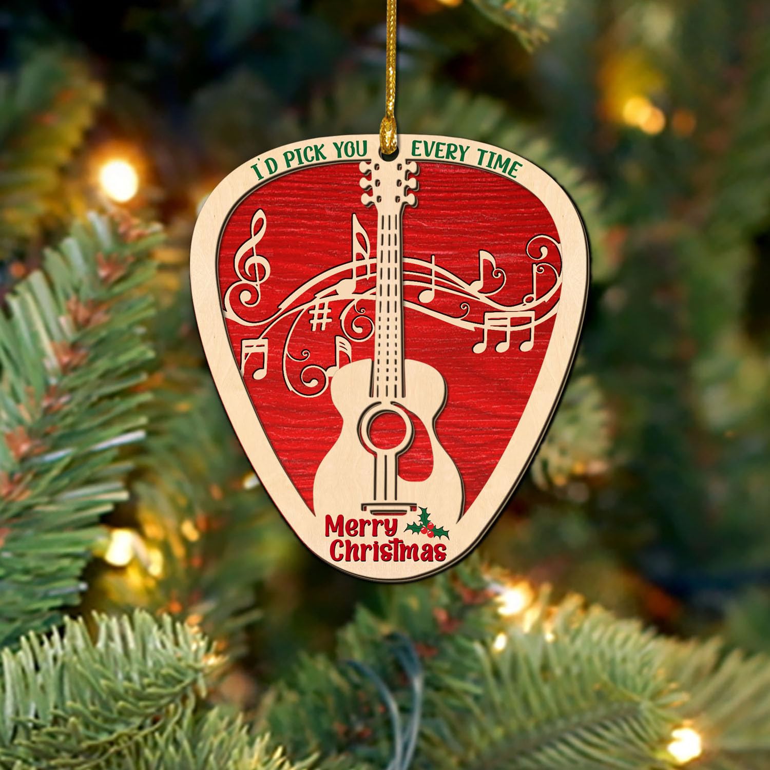 Cadeaux pour guitaristes : la guitare de Noël en bois pour leur sapin