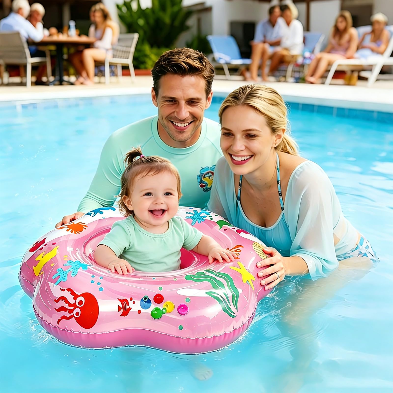 Extra großer 65 cm großer Baby-Pool-Schwimmer mit doppeltem Airbag und Sicherheitssitz, aufblasbarer Schwimmring für 6–36 Monate Kleinkinder, verbesserter Durchmesser verbessert die Stabilität im Pool