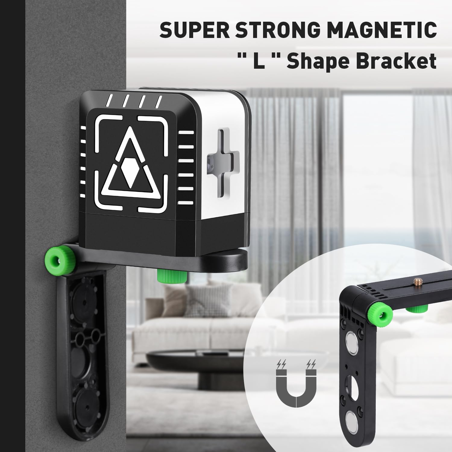 Niveau laser, niveau laser XRCLIF auto-nivelant croix, niveau à bulle laser vert avec base magnétique flexible, 2 lignes IP54 horizontal/vertical, vert (2 piles et pochette incluse)