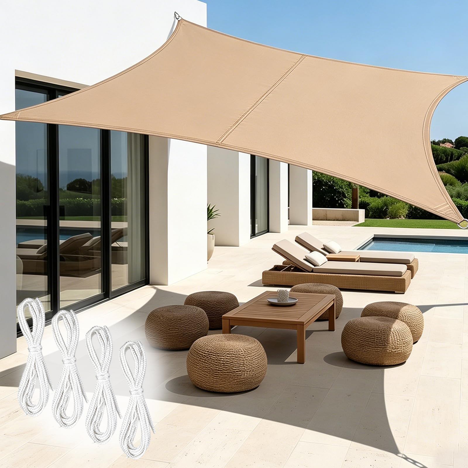 HYZYWON Vela Ombreggiante, Vele Ombreggianti, 2x4 m, Kaki, Rettangolo, Tenda a Vela per Esterno, Tenda Vela Ombreggiante, Telo Ombreggiante, Include 4 Corde, per Terrazze, Giardini (Kaki, 2x4)