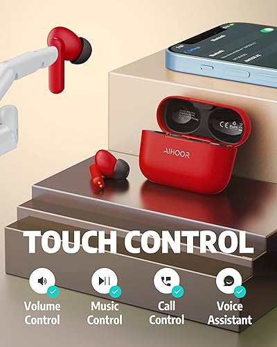 Miniatura 6 de AIHOOR Auriculares inalámbricos para teléfonos iOS y Android, auriculares intrauditivos Bluetooth 5.0 con graves adicionales, micrófono integrado,