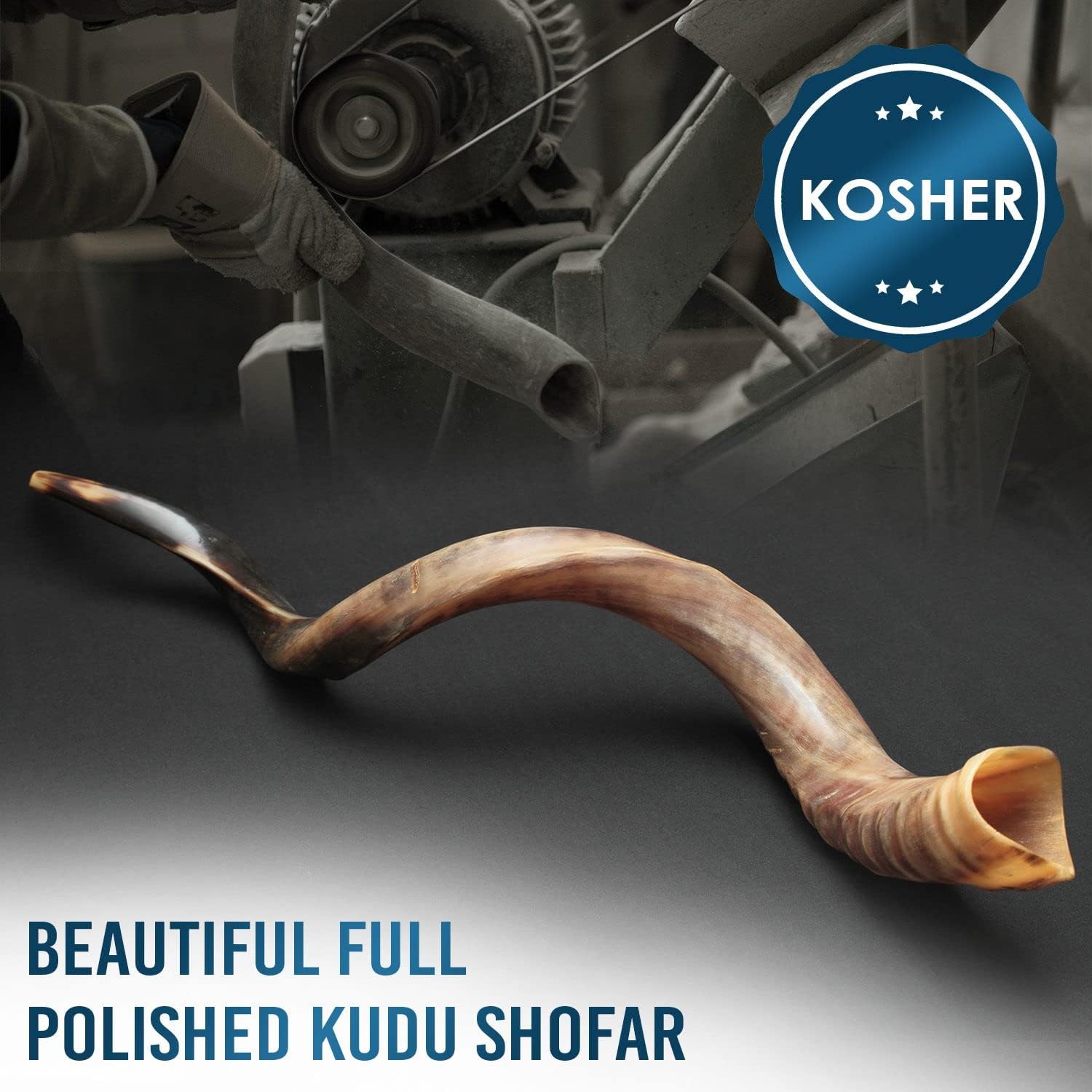 HalleluYAH Original Kosher Fully-Polished Kudu Shofar | From Israel