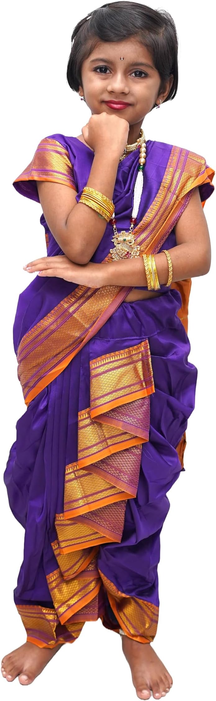 Mom and MeReady to Wear Mastani Nauvari Saree for Girls/Baby Girl, Ready to Wear, Marathi Maharashtrian Traditional Saree, Festival Outfit for Puja, Ganpati Festival, School Programs stitch Blouse