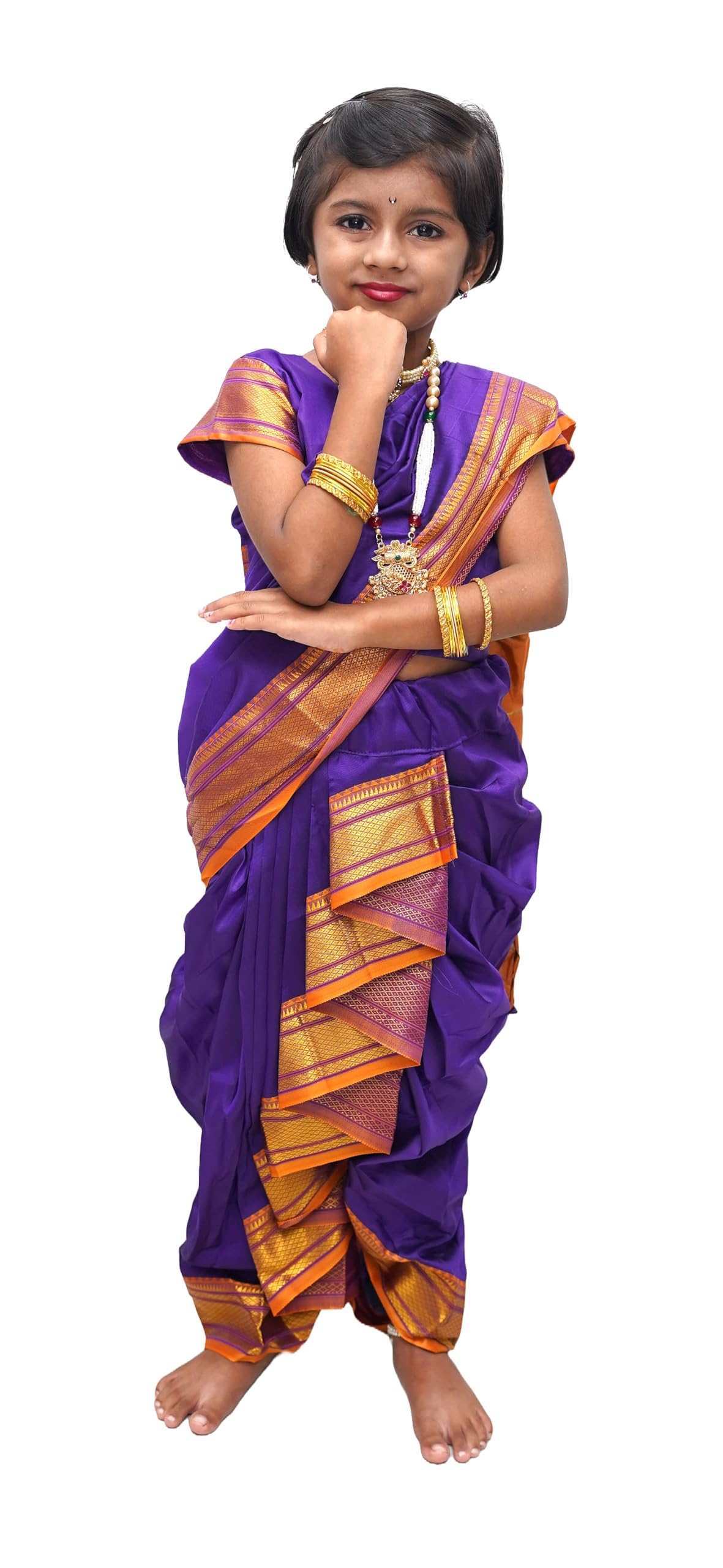Mom and MeReady to Wear Mastani Nauvari Saree for Girls/Baby Girl, Ready to Wear, Marathi Maharashtrian Traditional Saree, Festival Outfit for Puja, Ganpati Festival, School Programs stitch Blouse