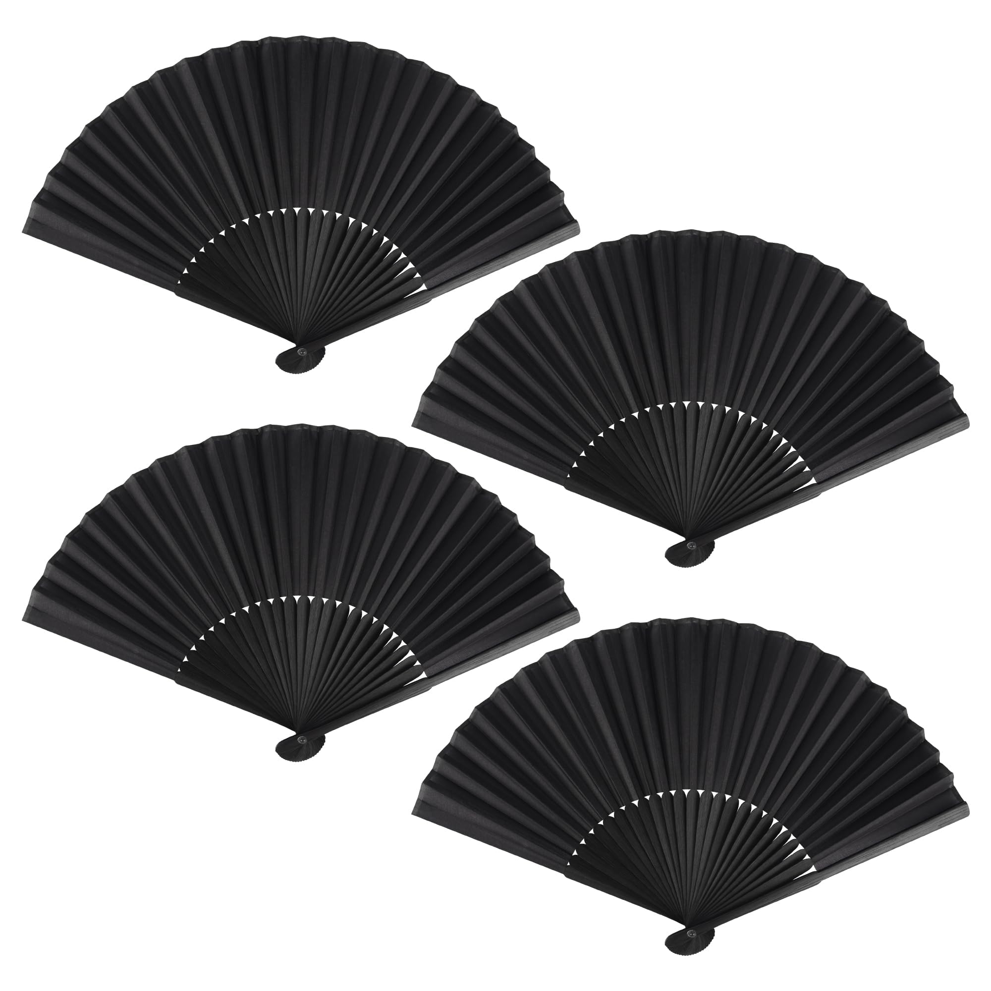KEYIDO 4 Pcs Black Hand Fan Folding Fan Handheld Fabric Hand Held Fans Folding Japanese Chinese Manual Fan for Women Ladies Wall Decoration Wedding Dancing Cosplay