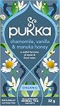 Pukka Chamomile, Vanille, & Manuka Honey Thé à base de plantes biologiques - 20 Nombre (paquet de 1), Mélange doux avec des fleurs de camomille, naturellement sans caféine, profiter chaud ou glacé