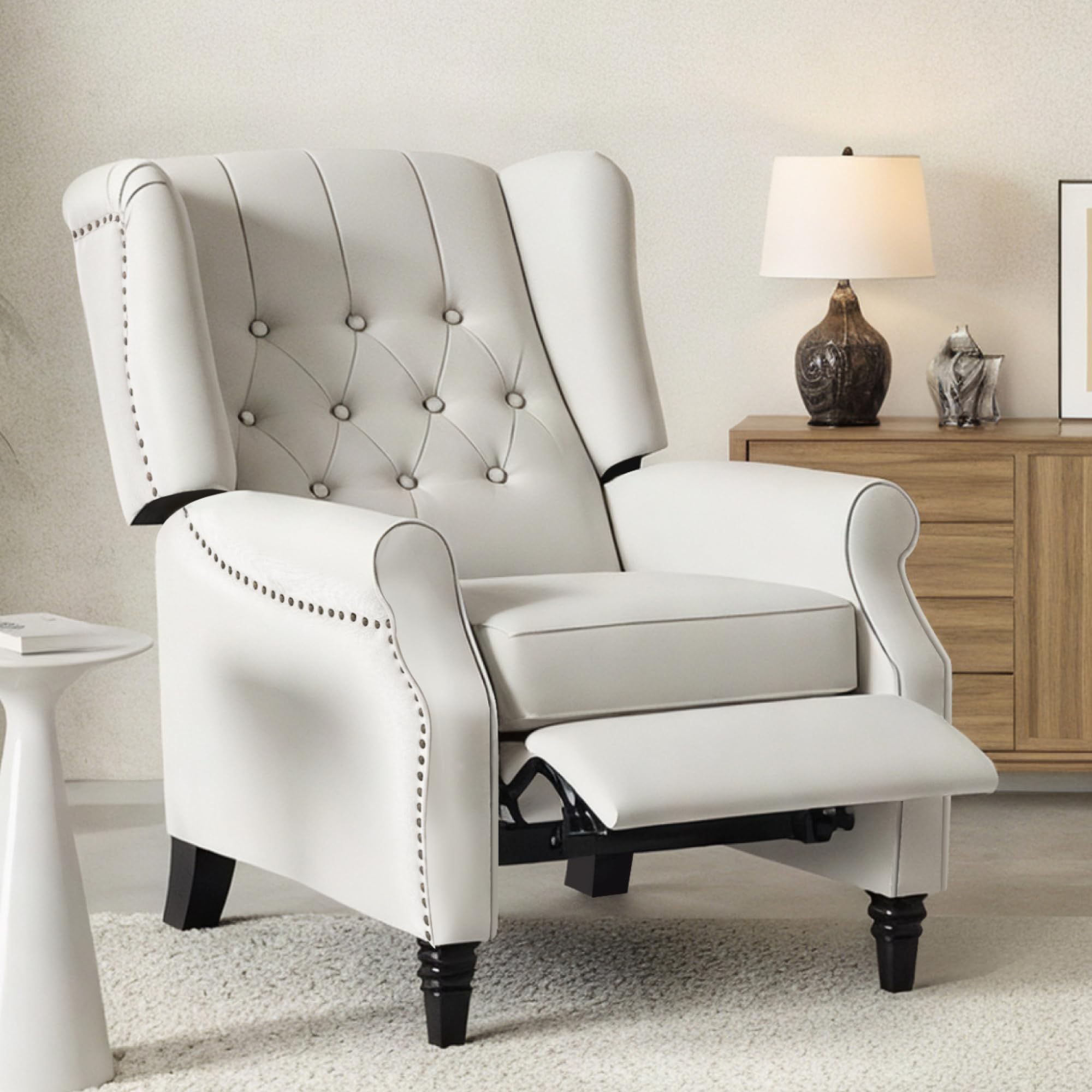 Softa Recliner Chair for Adults, Mid Century Wingback Pushback Accent Chair with Rivet Decoration, Tufted Upholstered Single Sofa Armchair for Living
