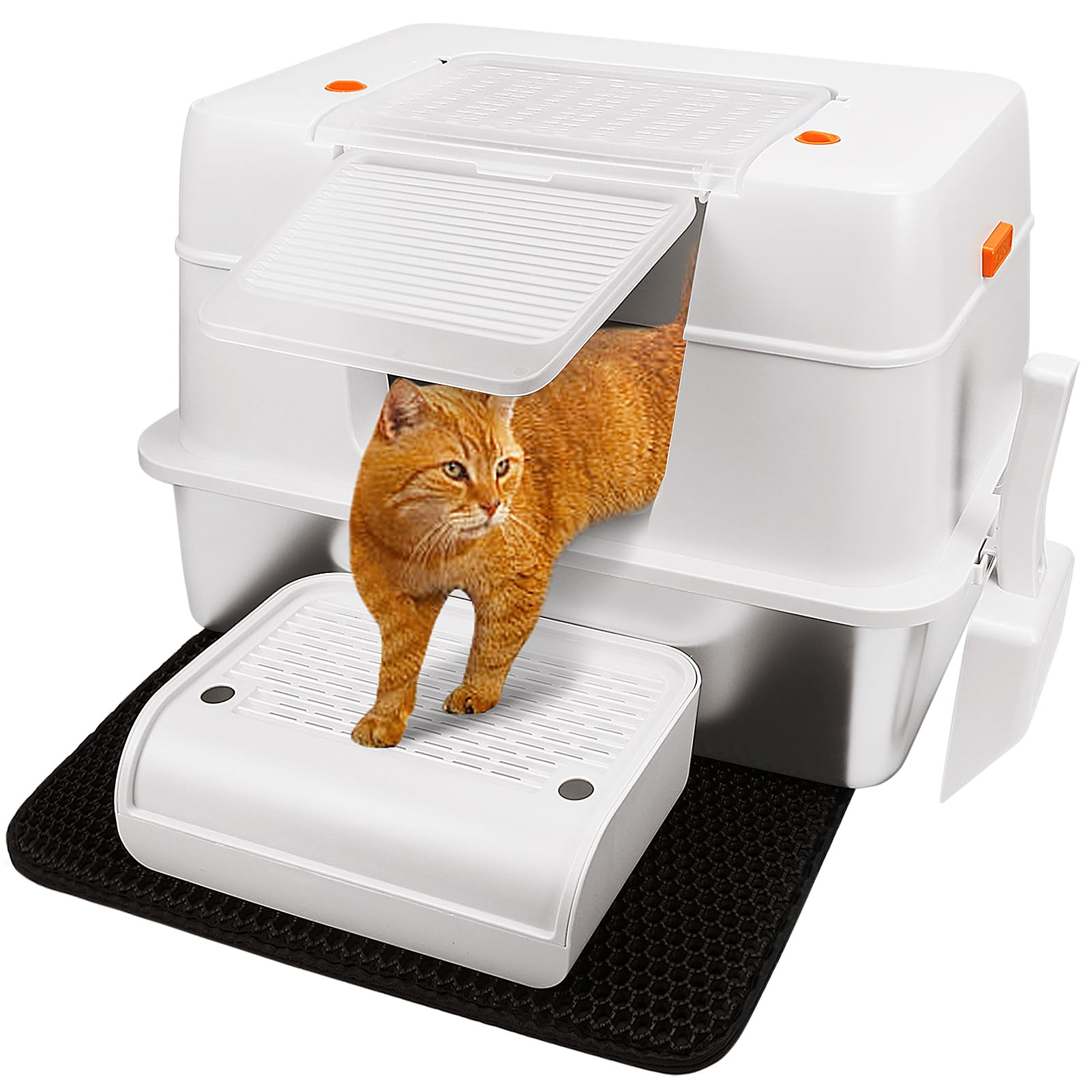 Vivifying Caja de Arena de Acero Inoxidable, Caja de Arena Cerrada XL para Gatos con Tapa de Lados Altos (Beige)