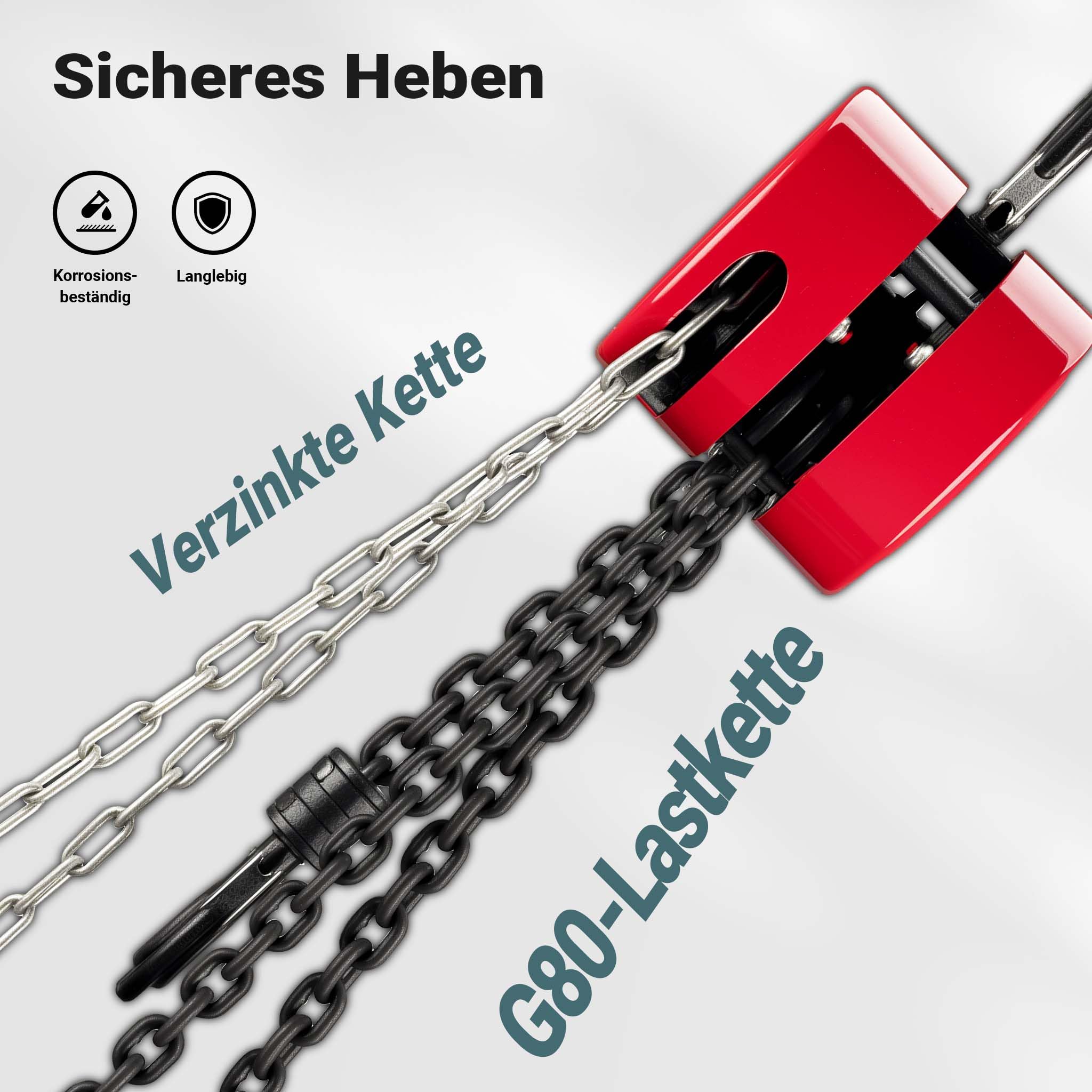Wiltec Kettenzug mit 1000kg Traglast und 3 m Kettenlänge, einfaches Lastenheben, Flaschenzug, Seilzug, Handkran, Handseilwinde u.a. für Forst und Werkstatt