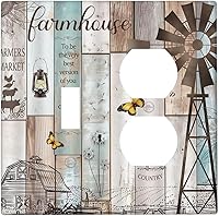 Vista 43 de Placa Cubierta de Interruptor de Luz de Palanca Individual con Diseño de Flor Botánica en Tablero de Madera Rústico Estilo Granja - Placa de Pared