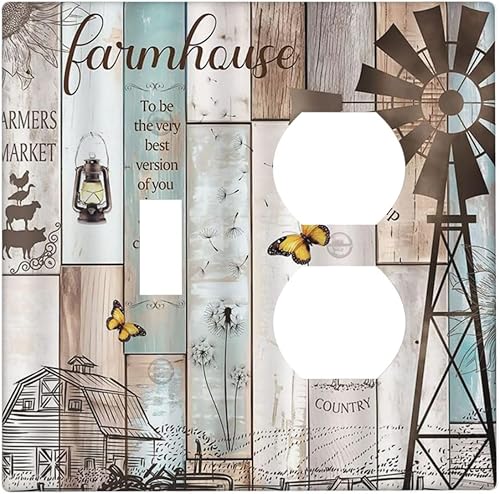 Miniatura 43 de Placa Cubierta de Interruptor de Luz de Palanca Individual con Diseño de Flor Botánica en Tablero de Madera Rústico Estilo Granja - Placa de Pared