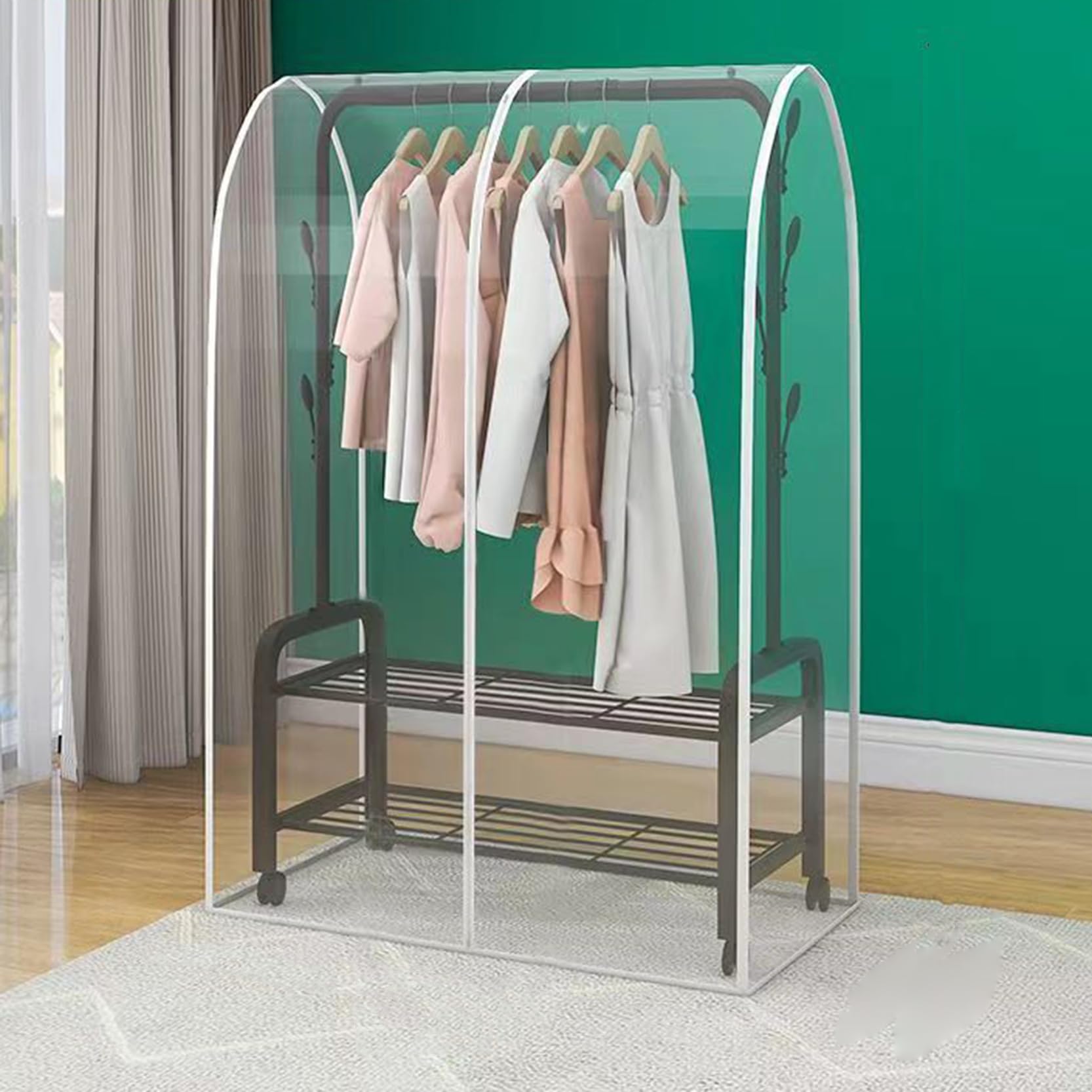 PEVA Dustproof Clothes Rail Cover, Clear Zipped Clothes Rail Cover Multiple Sizes(A 100x50x150cm)