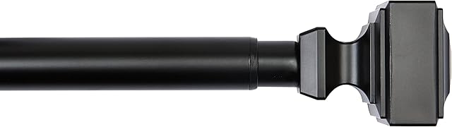 Amazon Basics 1" Curtain Rod with Square Finials, 36" to 72", Black