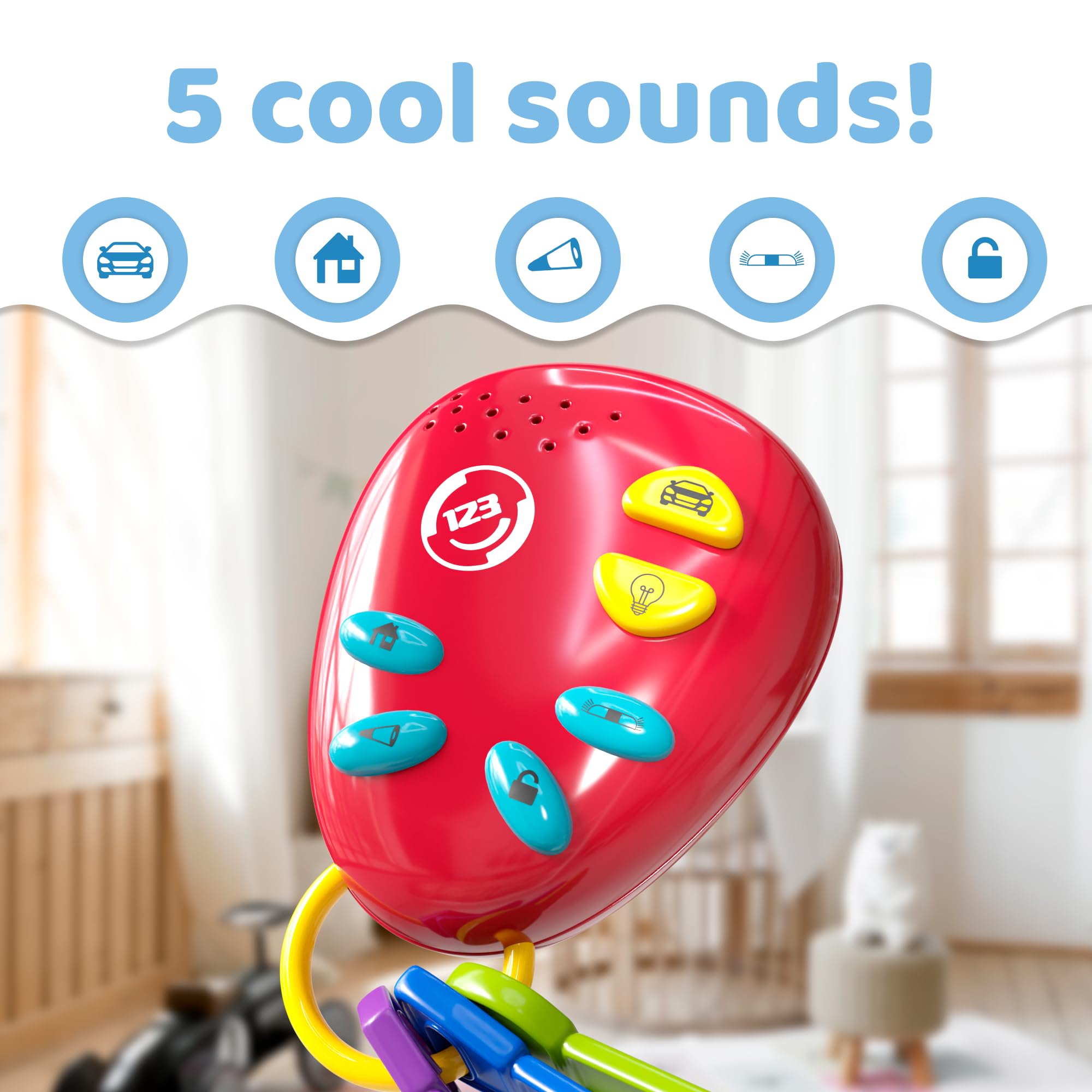 Llaves de coche para niños, juguete sensorial: llaves de dentición, sonajero de bebé, todo en uno! Juguetes sensoriales para bebés y niños pequeños. Baterías listas para aventuras incluidas 4