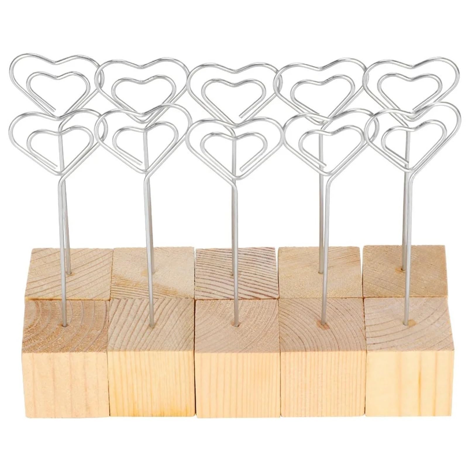 Memo-Clip-Halter, 20/50 Stück, Massivholzsockel, Fotohalter, Eisen, Herzform, Nachrichten-Clip, 2,9 cm breit, langlebiger Metall-Kuchenaufsatz für Tische, Laden, Etiketten, Büro, Hochzeit, Party