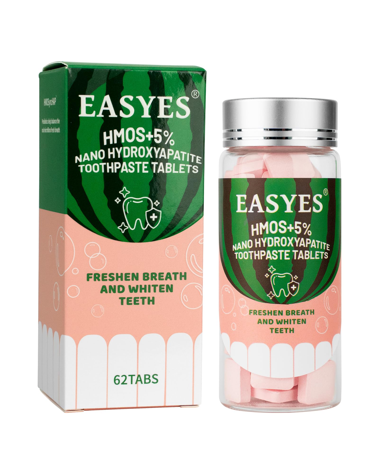 Probiotic Toothpaste Tablets with Nano Hydroxyapatite Fluoride-Free Tooth Tabs for Enamel Care Fresh Breath Travel-Friendly Oral Care Watermelon