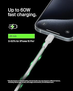 Belkin Boost Charge Örgülü USB-C - USB-C Kablosu 1 m, Beyaz