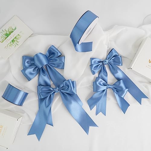 Miniatura 6 de MEEDEE Cinta de satén azul ahumado de 1-12 pulgadas, cinta azul polvorienta, cinta de satén de doble cara Lux de satén de doble cara por 50 yardas,