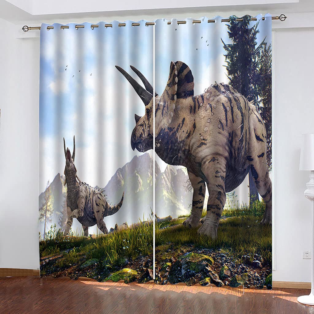 Rideaux Salon Voilage Occultant Thermiques 3D Motifs Animaux Dinosaures Rideau Salon Design Moderne Chambre Enfant Bebe Fille 280x260Cm Polyester Fenetres Occultants Isolant Lot De 2