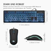 Rii Gaming Billentyűzet és Egér Szett LED Háttérvilágítással, Vezetékes QWERTZ 7